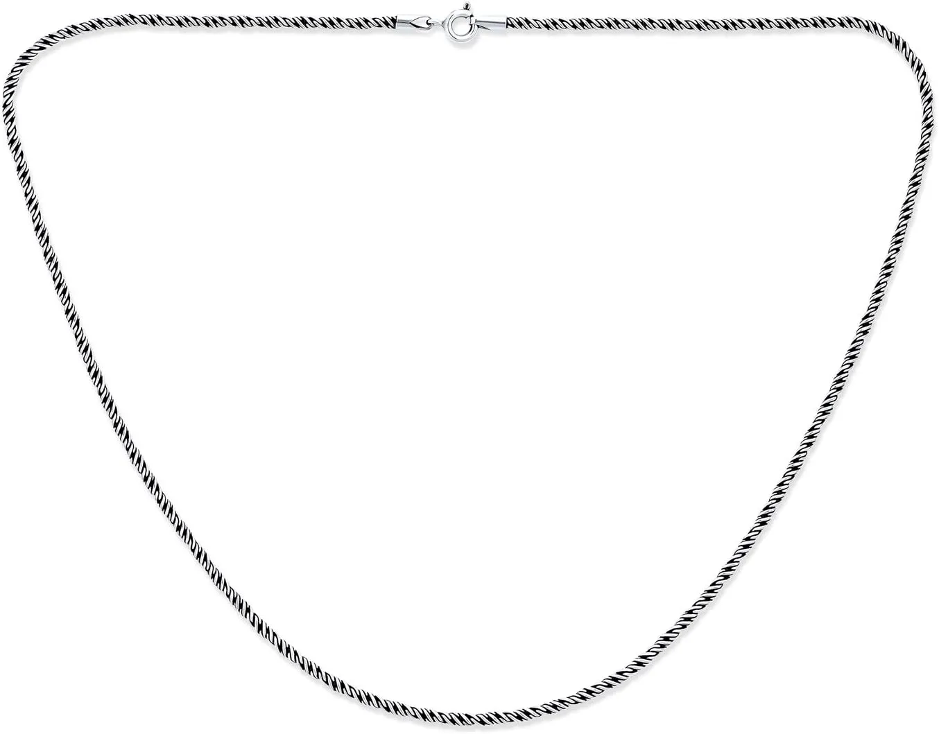 Bali Balinese Indonesian Black Oxidized .925 Sterling Silver Rope Twist Chain Necklace For Women For Men 16 18 20 24 Inch