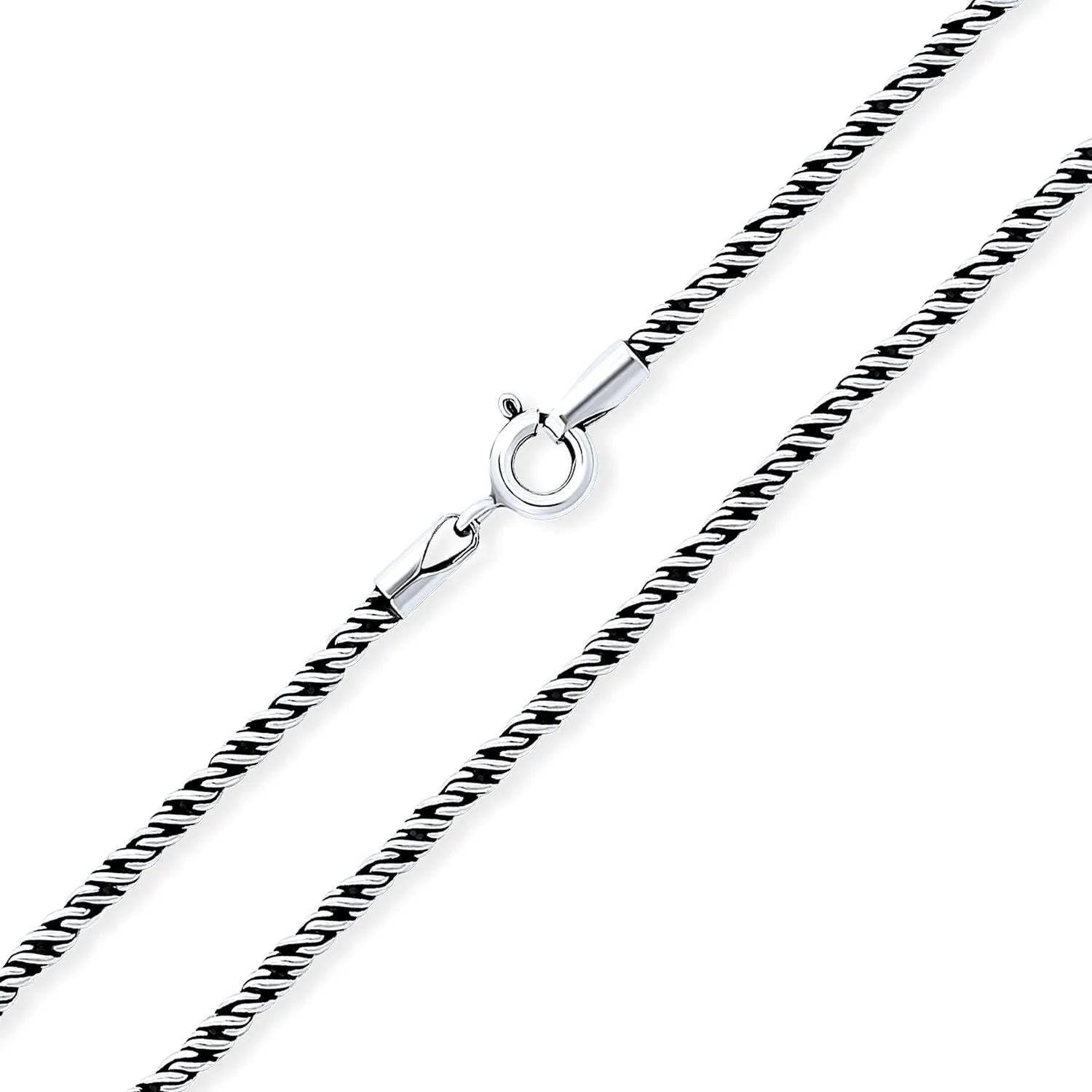 Bali Balinese Indonesian Black Oxidized .925 Sterling Silver Rope Twist Chain Necklace For Women For Men 16 18 20 24 Inch