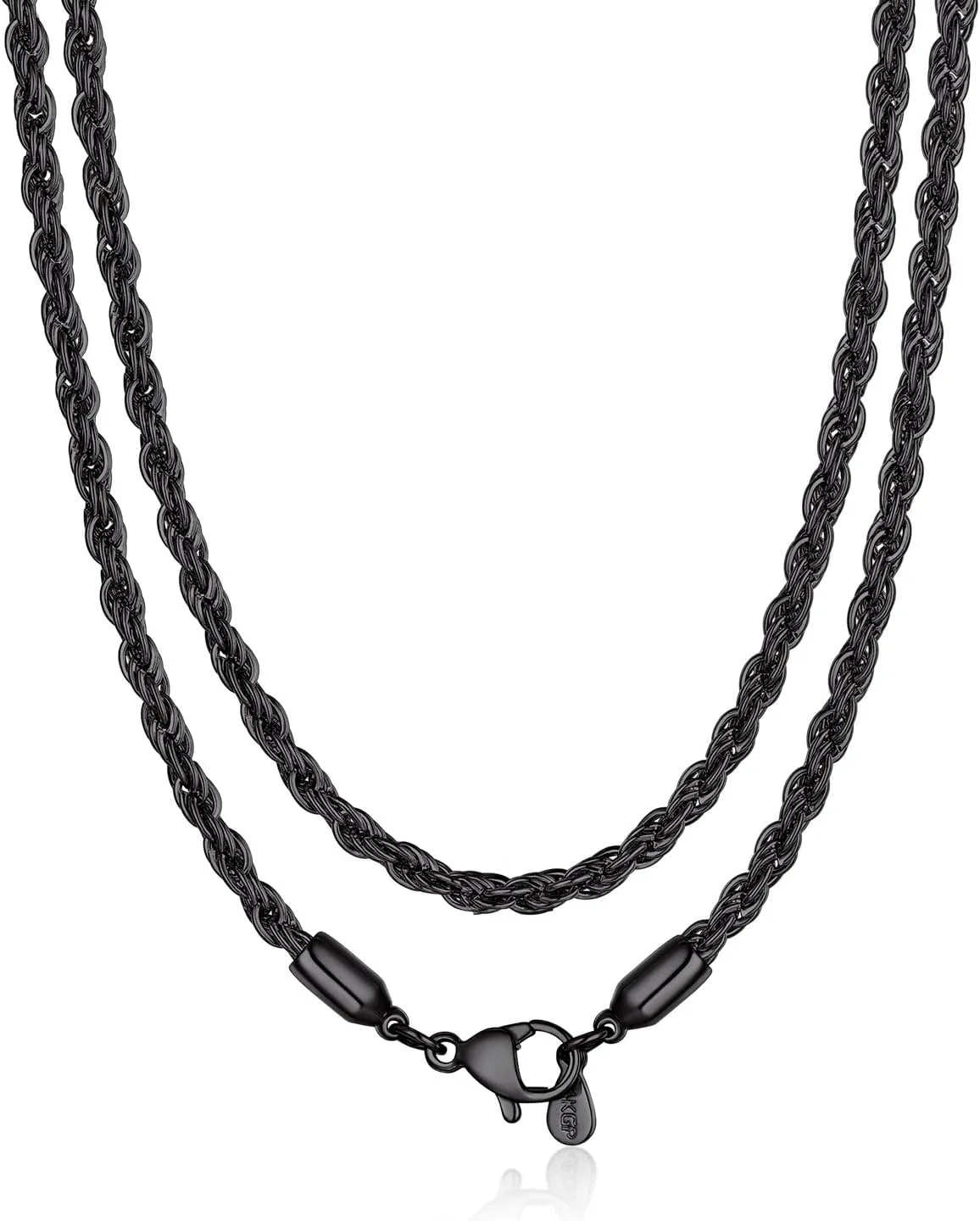 Bandmax 3MM Twist Rope Chain Necklace for Men Women Stainless Steel Black Cable Rolo Chains 22 Inch Mens Chain Jewelry Gift for Husband Father Son
