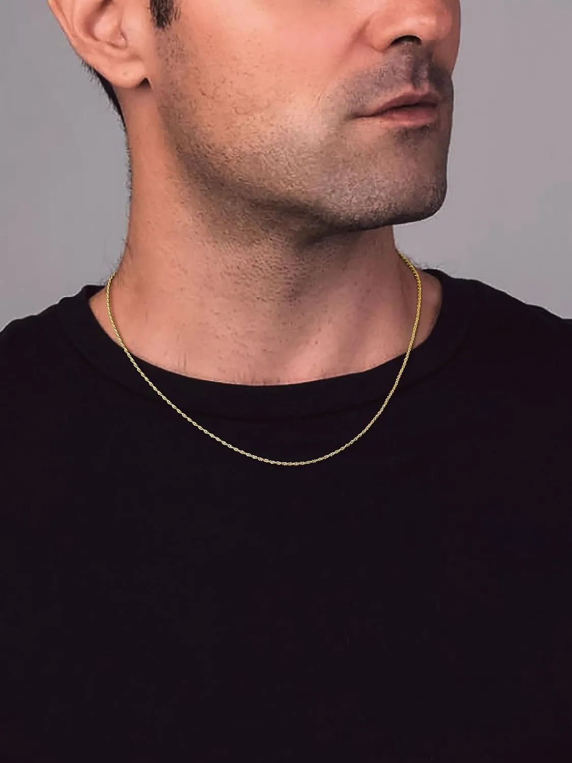 Bandmax Solid 1.5mm/2mm/3mm/6mm Rope Chains for Men Women 14K Gold Plated/Black Plated Stainless Steel Twist Chain 16-30 Inches, with Gift Box