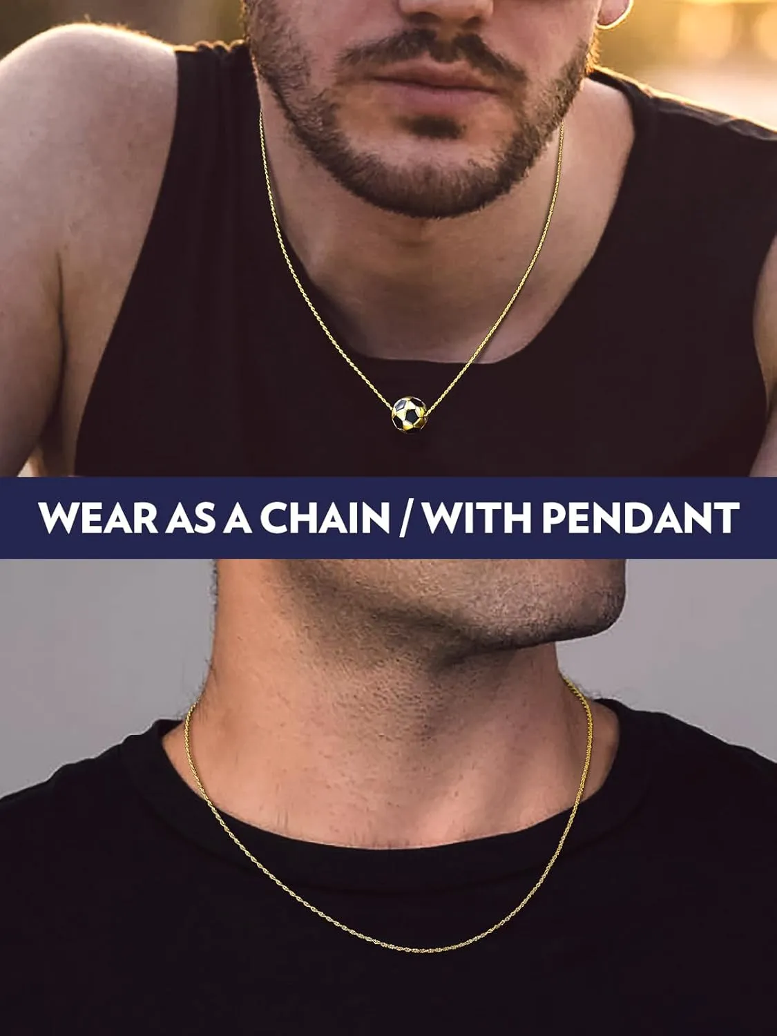 Bandmax Solid 1.5mm/2mm/3mm/6mm Rope Chains for Men Women 14K Gold Plated/Black Plated Stainless Steel Twist Chain 16-30 Inches, with Gift Box