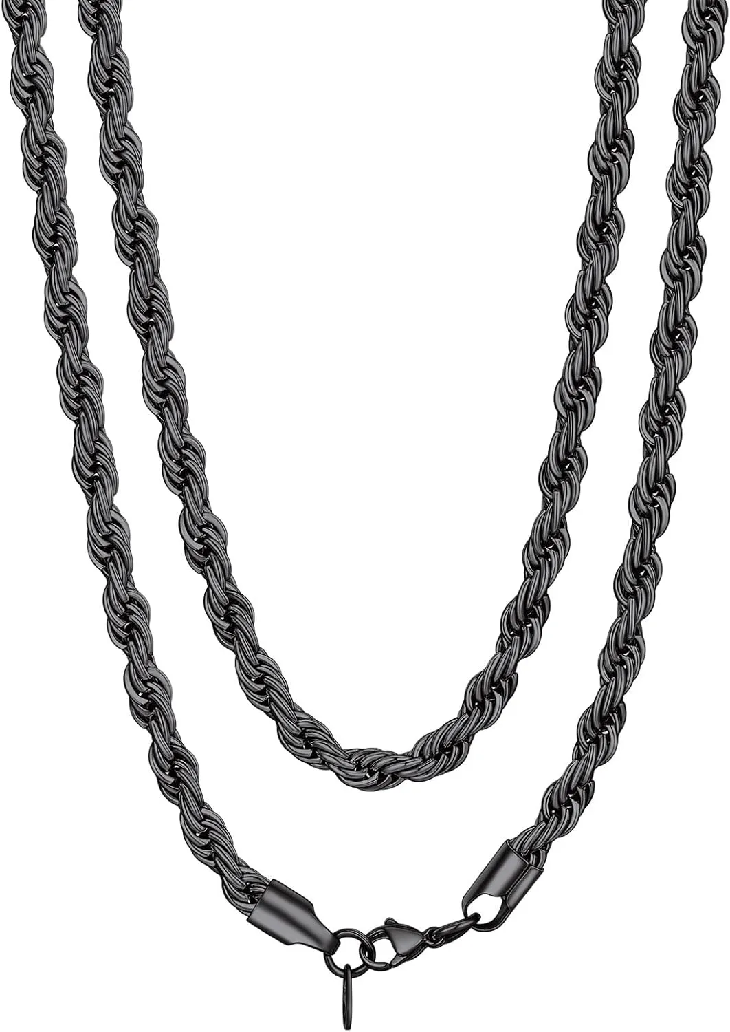 Bandmax Solid 1.5mm/2mm/3mm/6mm Rope Chains for Men Women 14K Gold Plated/Black Plated Stainless Steel Twist Chain 16-30 Inches, with Gift Box