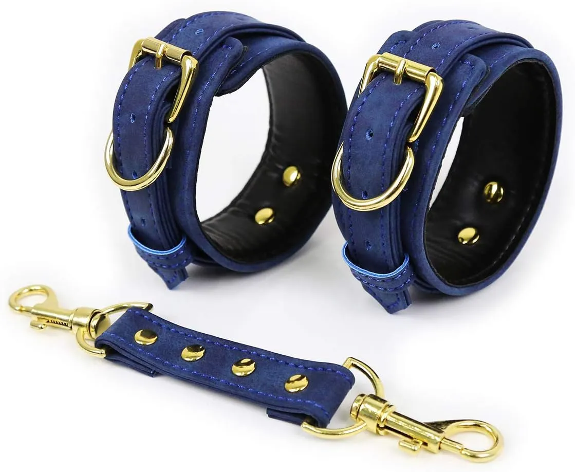 BaronHong Adjustable Leather Handcuffs Set Leather Hands Cuffs/Ankle Cuffs with Chain For Adult Sex
