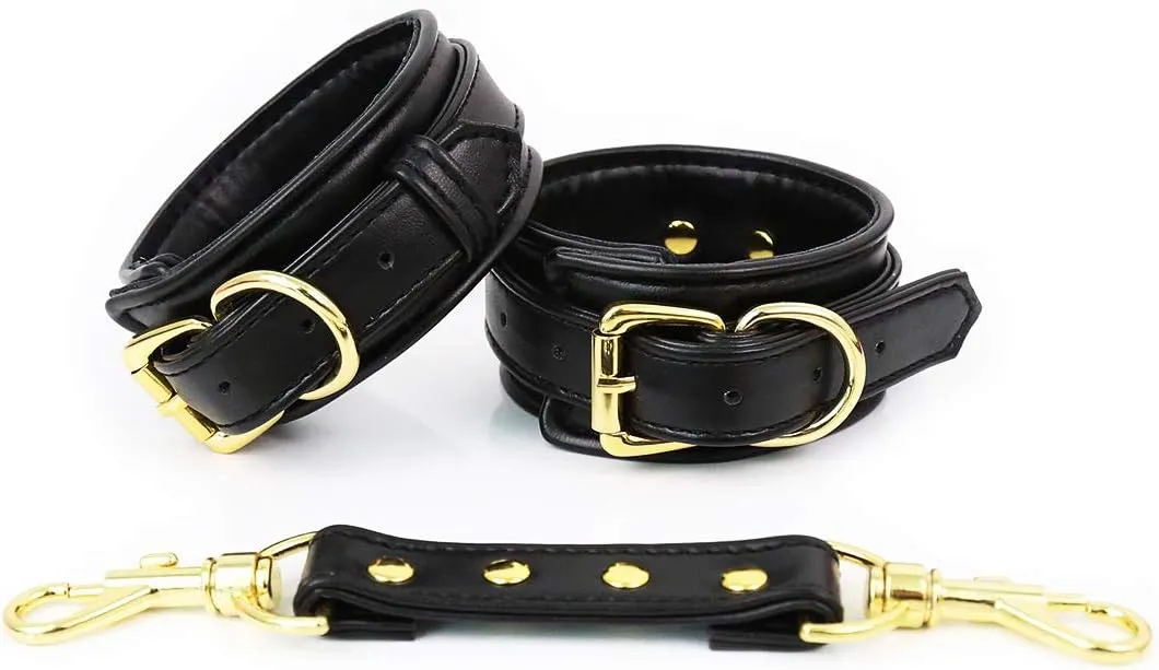 BaronHong Adjustable Leather Handcuffs Set Leather Hands Cuffs/Ankle Cuffs with Chain For Adult Sex