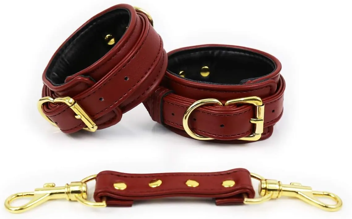 BaronHong Adjustable Leather Handcuffs Set Leather Hands Cuffs/Ankle Cuffs with Chain For Adult Sex
