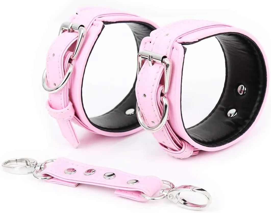 BaronHong Adjustable Leather Handcuffs Set Leather Hands Cuffs/Ankle Cuffs with Chain For Adult Sex