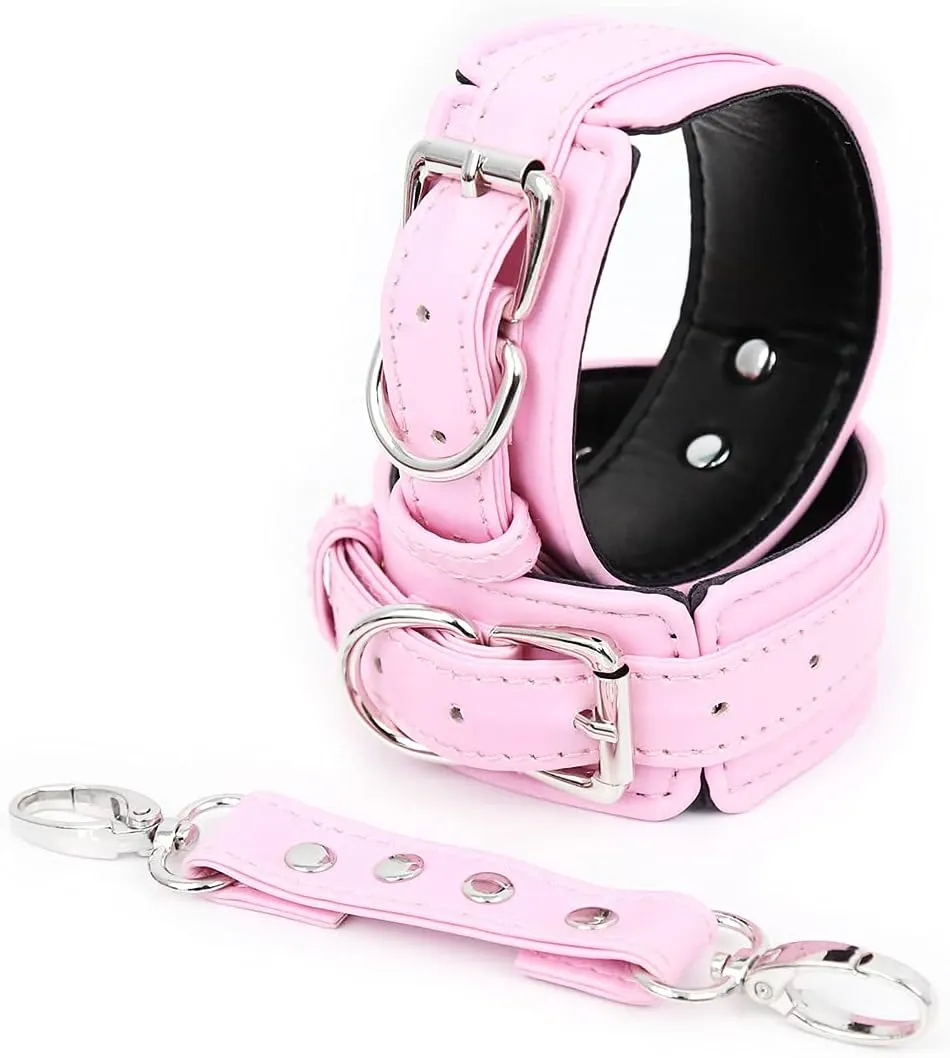 BaronHong Adjustable Leather Handcuffs Set Leather Hands Cuffs/Ankle Cuffs with Chain For Adult Sex