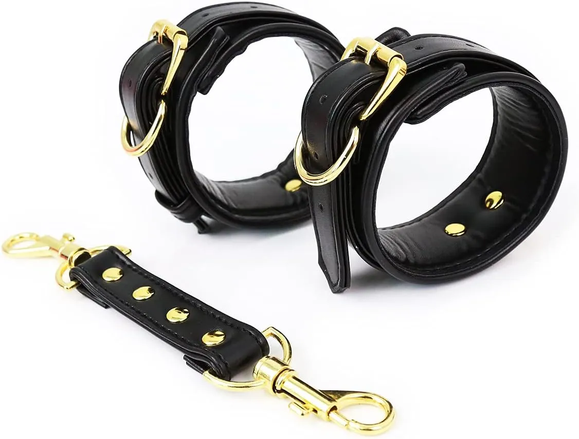 BaronHong Adjustable Leather Handcuffs Set Leather Hands Cuffs/Ankle Cuffs with Chain For Adult Sex