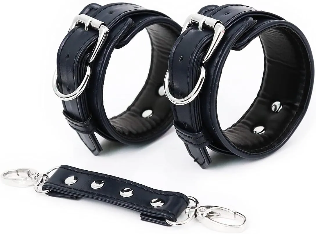 BaronHong Adjustable Leather Handcuffs Set Leather Hands Cuffs/Ankle Cuffs with Chain For Adult Sex