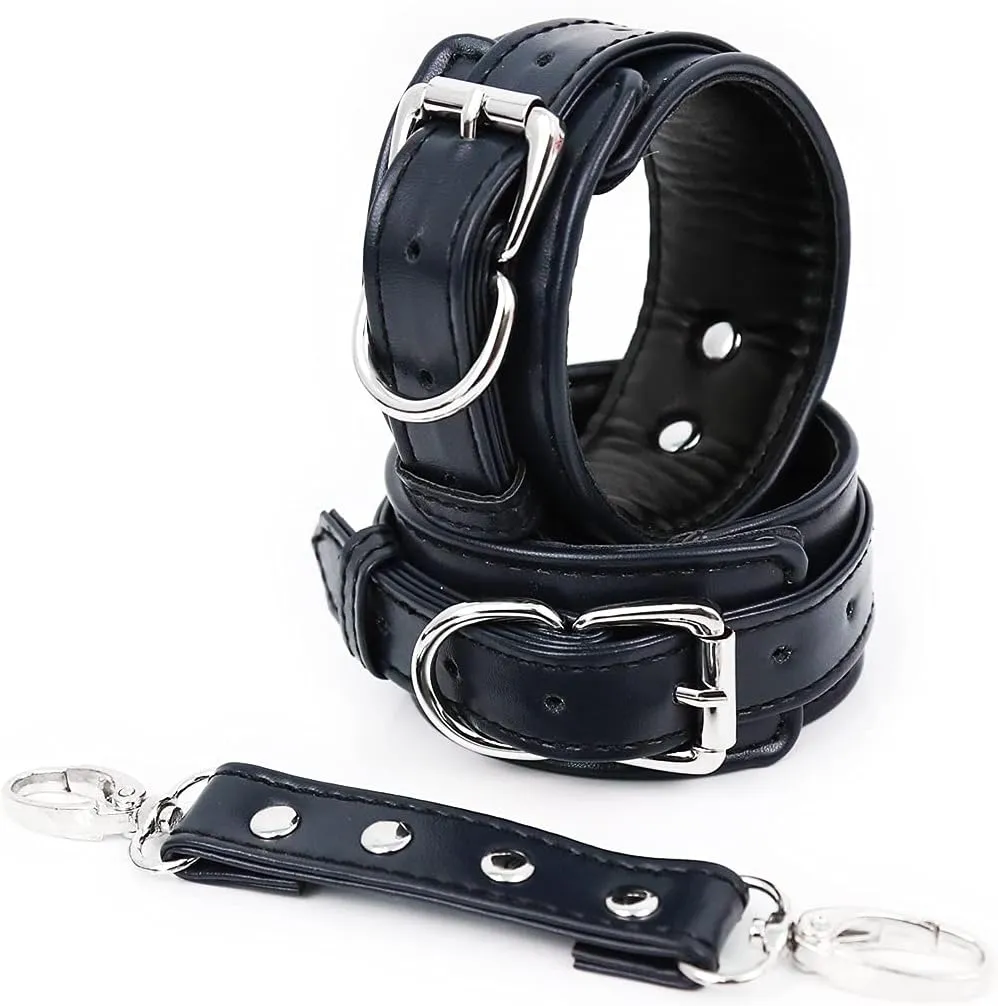 BaronHong Adjustable Leather Handcuffs Set Leather Hands Cuffs/Ankle Cuffs with Chain For Adult Sex