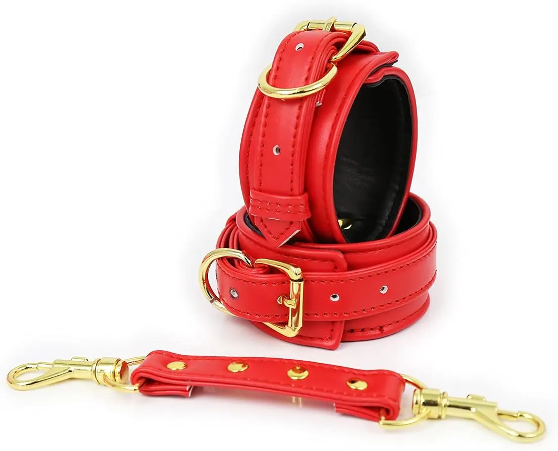 BaronHong Adjustable Leather Handcuffs Set Leather Hands Cuffs/Ankle Cuffs with Chain For Adult Sex