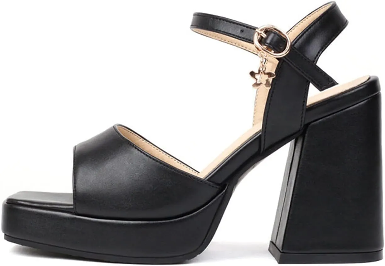 bbruriy Heels for Women Block Chunky Platform High Heels Square Open Toe Fashion Wedding Party Evening Prom Dance Ankle Strap Dress Pump Sandals Shoes