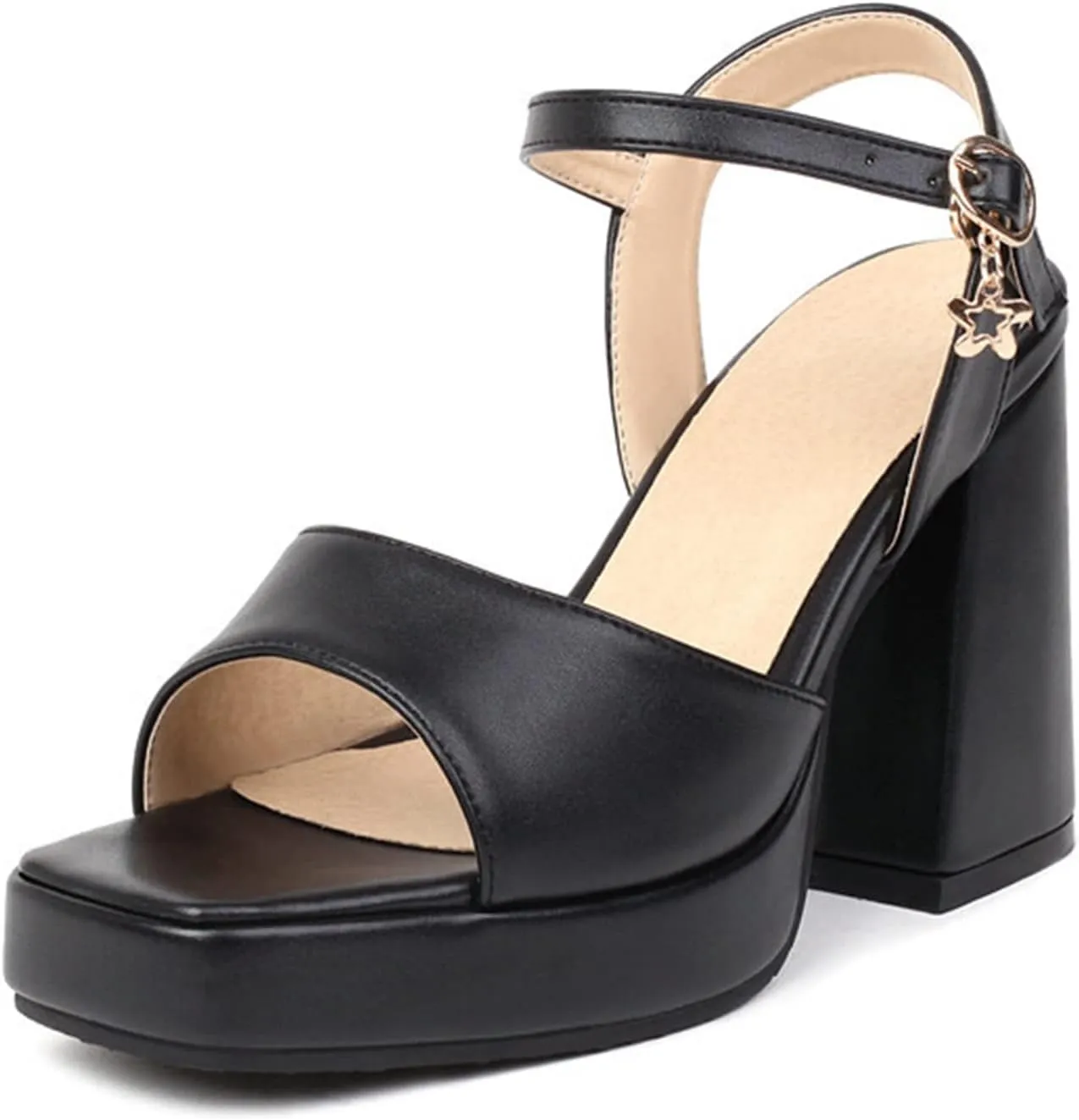 bbruriy Heels for Women Block Chunky Platform High Heels Square Open Toe Fashion Wedding Party Evening Prom Dance Ankle Strap Dress Pump Sandals Shoes