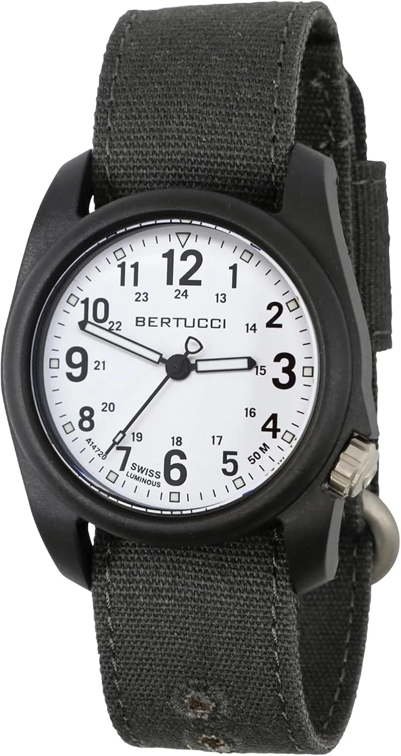 BERTUCCI Mens DX3 Black Comfort Canvas Band White Analog Dial Quartz Watch