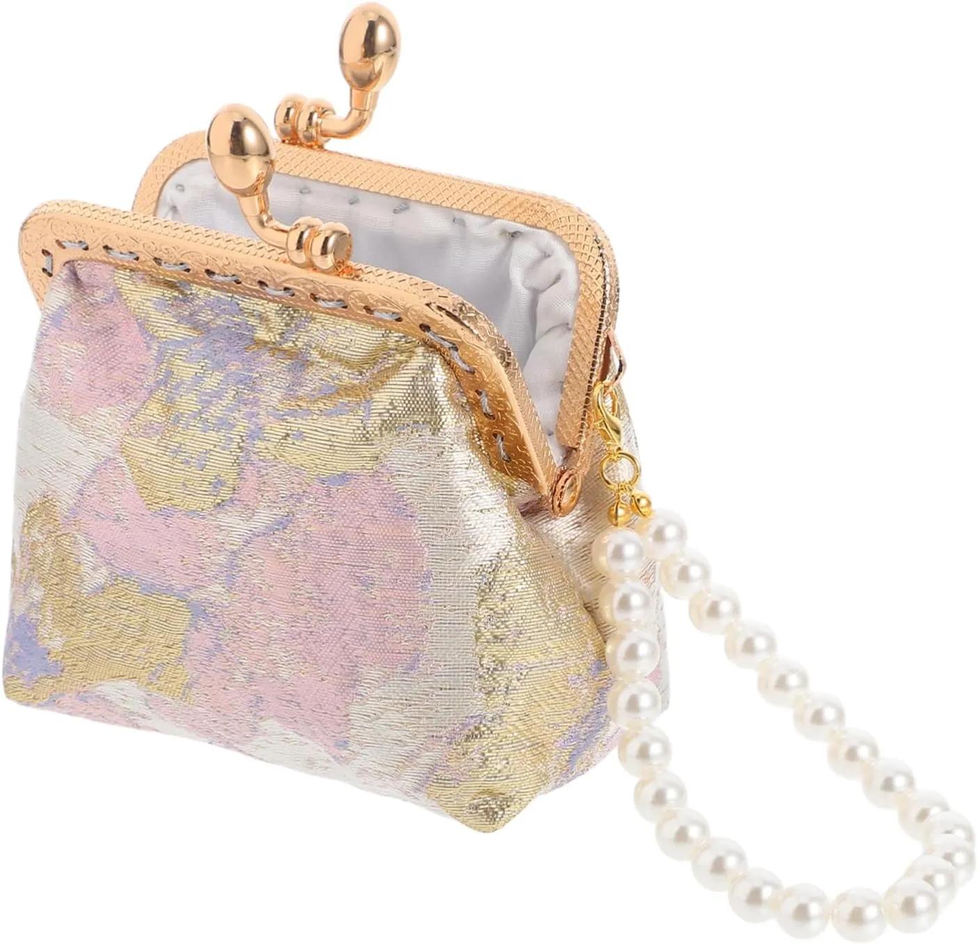 BESPORTBLE Chinese Style Brocade Coin Purse Handheld Floral Wallet Pearl Jewelry Bag Elegant Flower Brooch Perfect for Occasions
