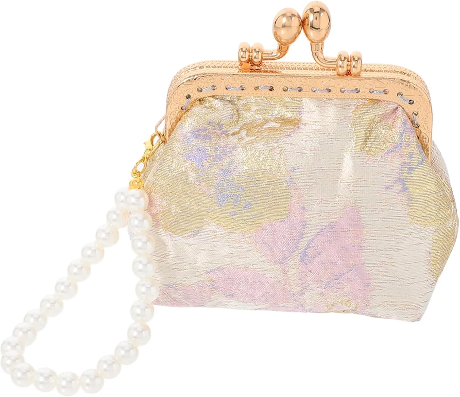 BESPORTBLE Elegant Floral Pearl Hand Wallet Chinese Style Coin Purse for Ladies Brocade Fabric Floral Clutch Purse Perfect for Wedding Travel Daily Use