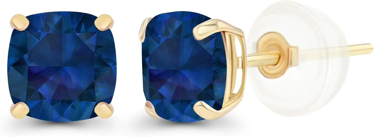 Blue Sapphire 5mm Cushion Cut Genuine Birthstone Stud Earrings For Women Gold Plated Earrings