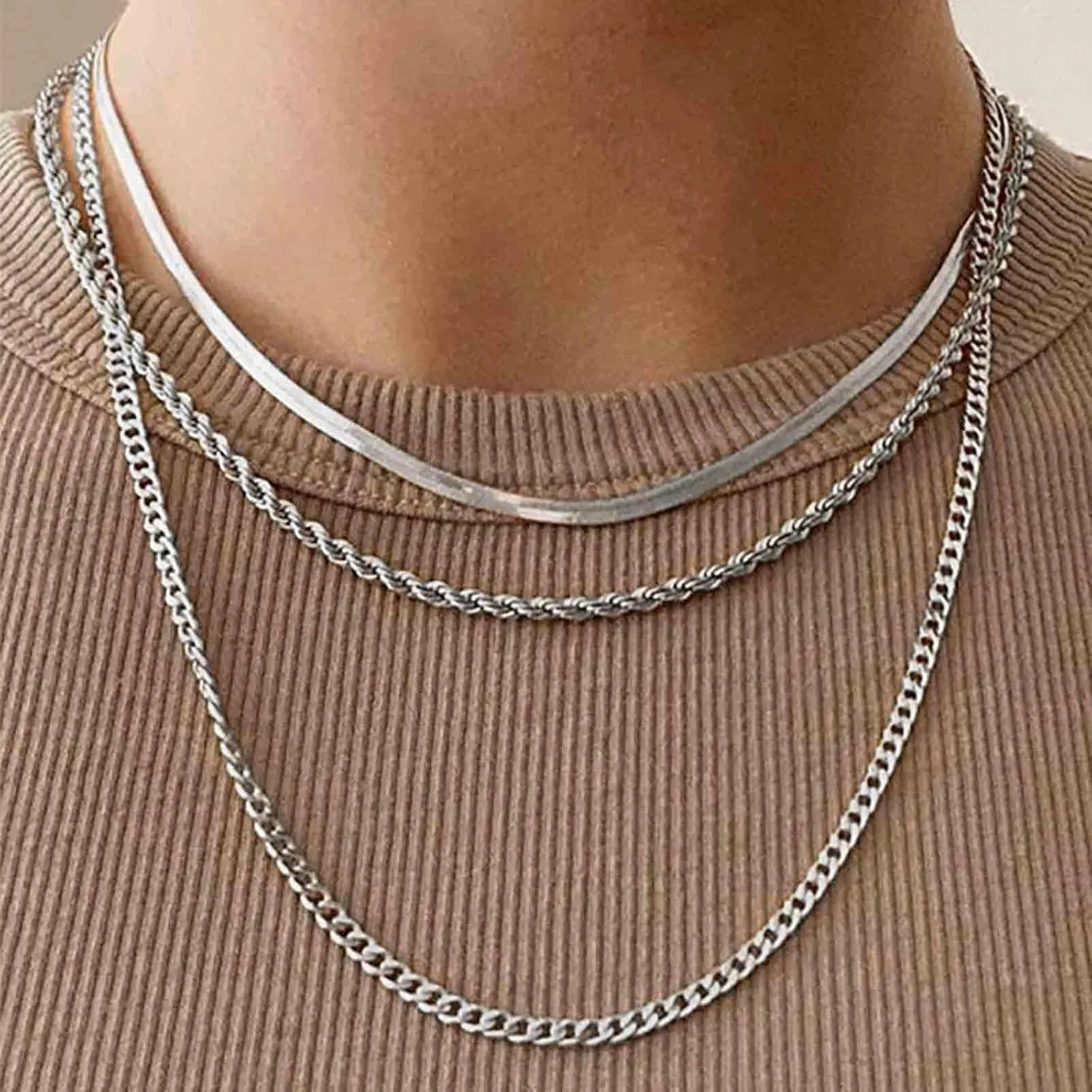 Bohemian Layered Twist Rope Chain Necklace Flat Herringbone Chain Choker Necklace Gold Twist Rope Chain Necklace Cuban Curb Chain Necklace Jewelry for Women