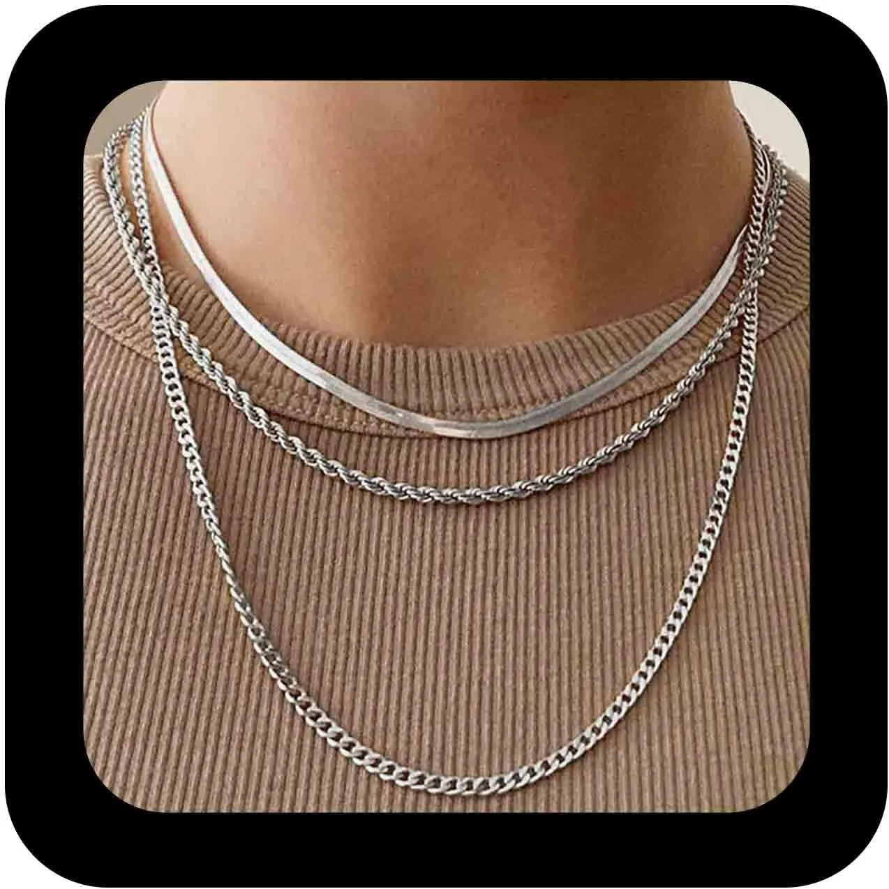 Bohemian Layered Twist Rope Chain Necklace Flat Herringbone Chain Choker Necklace Gold Twist Rope Chain Necklace Cuban Curb Chain Necklace Jewelry for Women