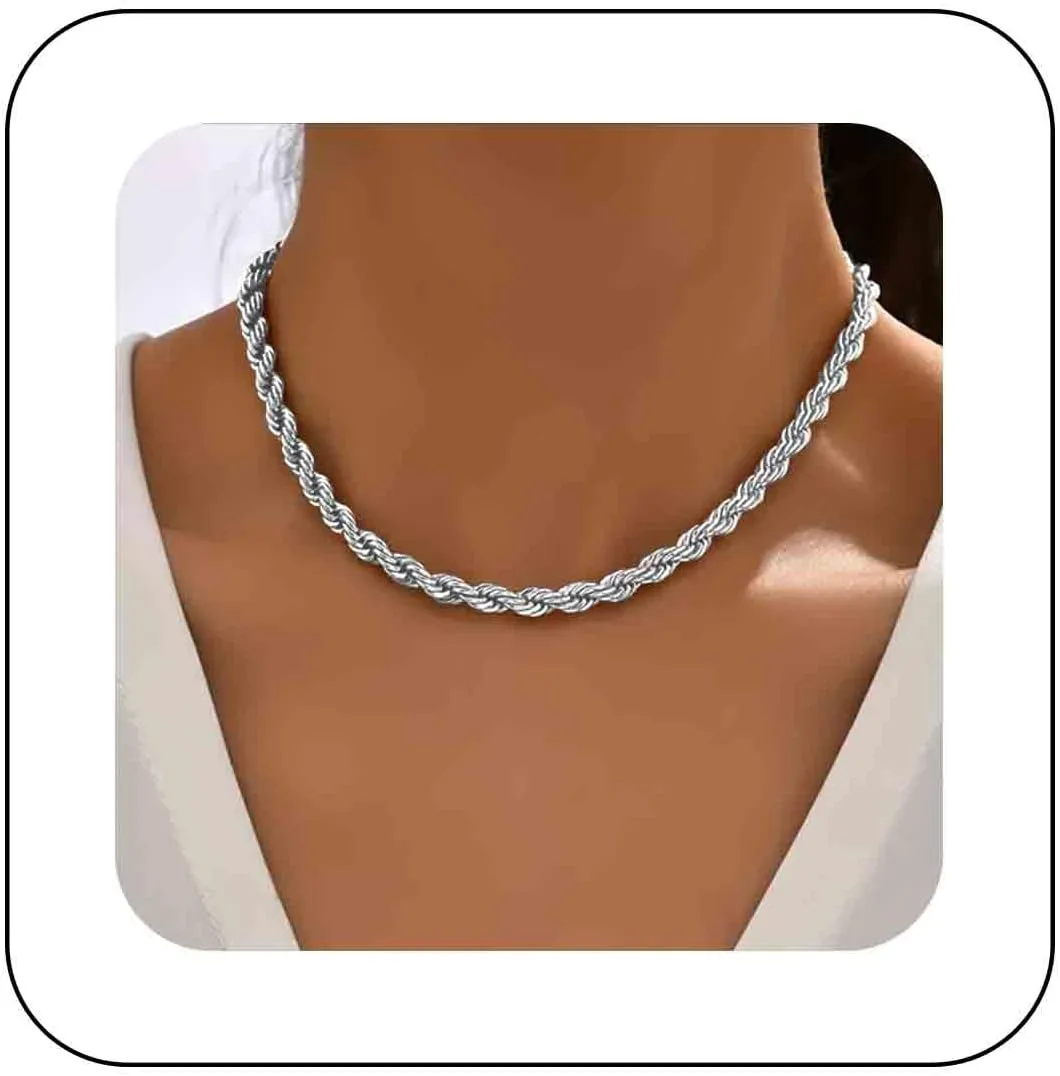 Bohemian Twist Link Chain Choker Necklace Gold Rope Chain Necklace Twist Rope Chain Collar Necklace Chunky Link Chain Necklace Jewelry for Women