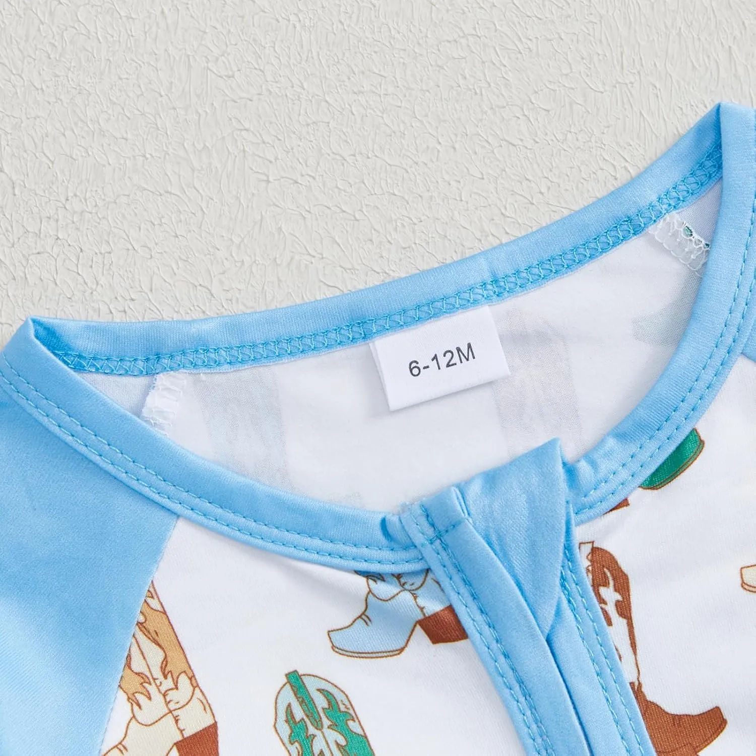 BULINGNA Newborn Infant Baby Boy Fall Footie Jumpsuit Patchwork Zip Up Boots Print Western Cowboy Romper One Piece Outfit