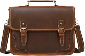 Business Travel Vacation Commuter Bag 13 Inch Vintage Leather Messenger Briefcase Men Waterproof Office