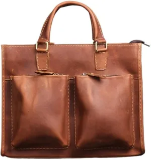 Business Travel Vacation Laptop Briefcase Men Waterproof Vintage Leather Messenger Bag with Adjustable Strap