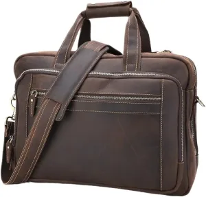 Business Travel Vacation Office Leather Bag for Men 16 Inch Waterproof Vintage Laptop Briefcase Adjustable Strap