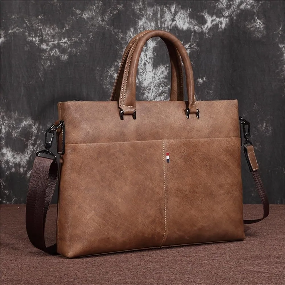 Business Travel Vacation Work Bag Mens Leather Messenger Briefcase Waterproof Vintage Office Laptop Bag