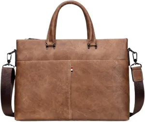 Business Travel Vacation Work Bag Mens Leather Messenger Briefcase Waterproof Vintage Office Laptop Bag