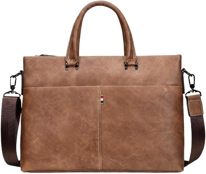 Business Travel Vacation Work Bag Mens Leather Messenger Briefcase Waterproof Vintage Office Laptop Bag