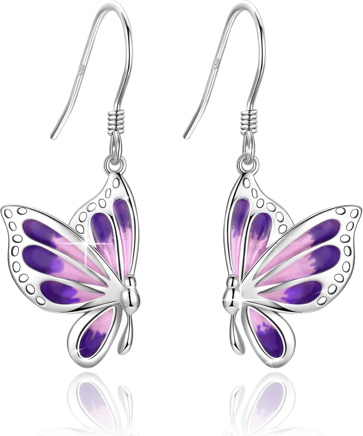 Butterfly Earrings, 925 Sterling Silver White Gold Plated Butterfly Dangle Earrings for Women Lovers of Butterflies