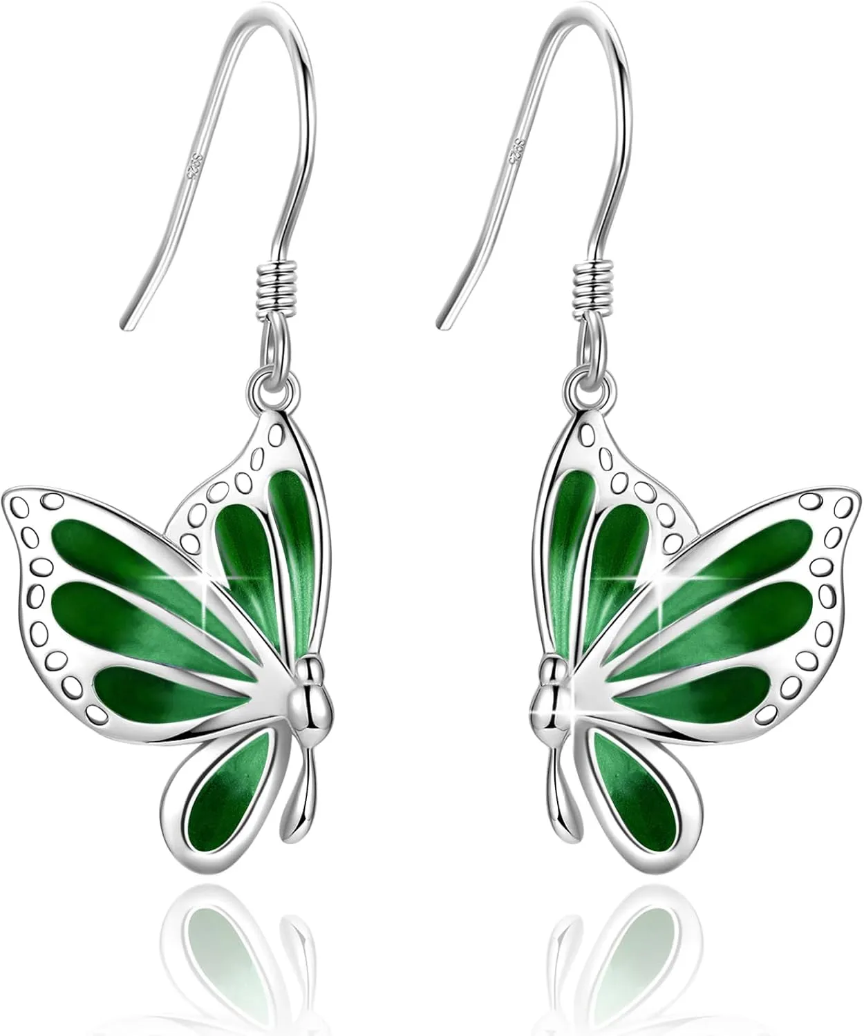 Butterfly Earrings, 925 Sterling Silver White Gold Plated Butterfly Dangle Earrings for Women Lovers of Butterflies