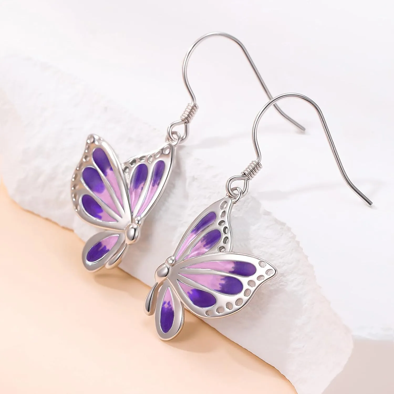 Butterfly Earrings, 925 Sterling Silver White Gold Plated Butterfly Dangle Earrings for Women Lovers of Butterflies