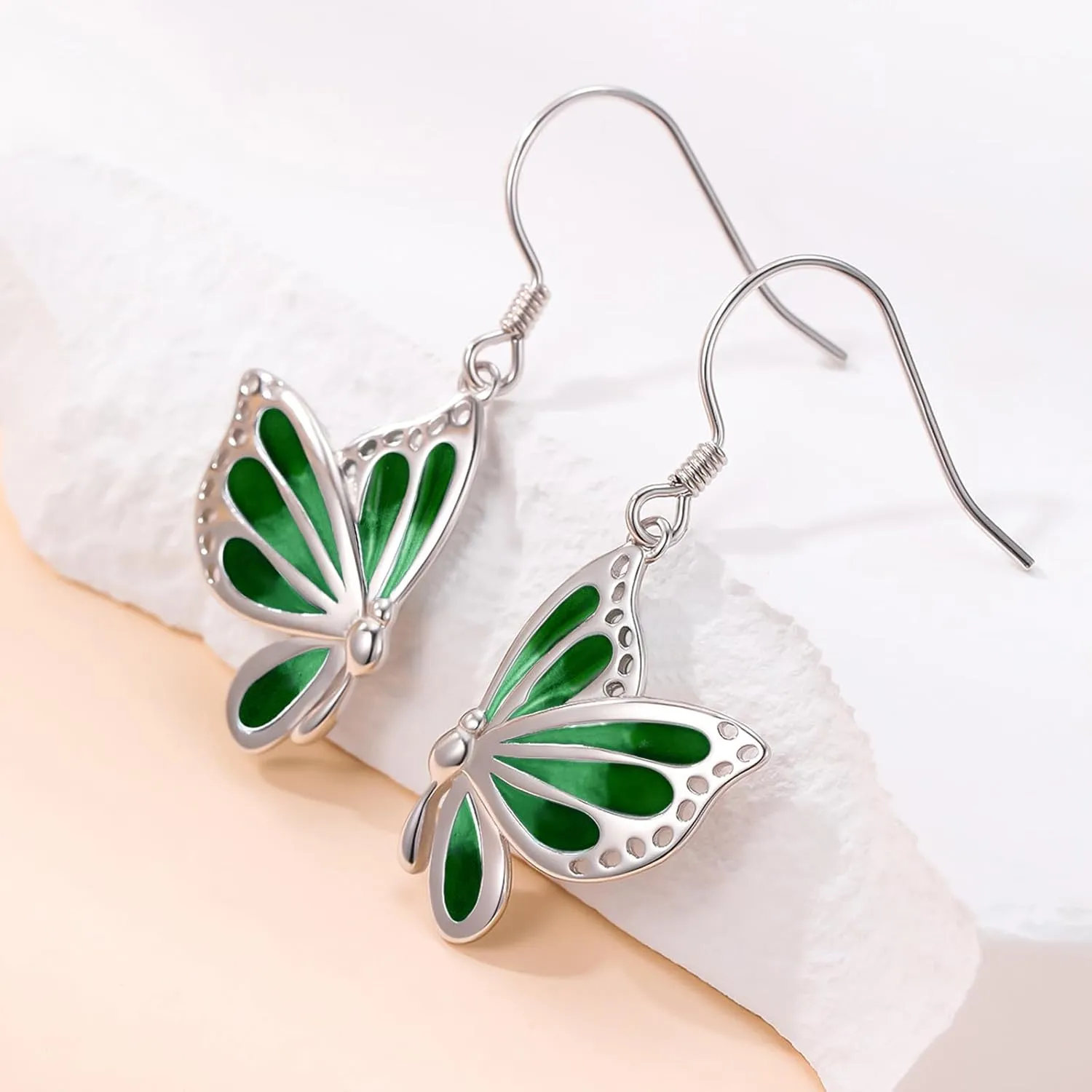 Butterfly Earrings, 925 Sterling Silver White Gold Plated Butterfly Dangle Earrings for Women Lovers of Butterflies