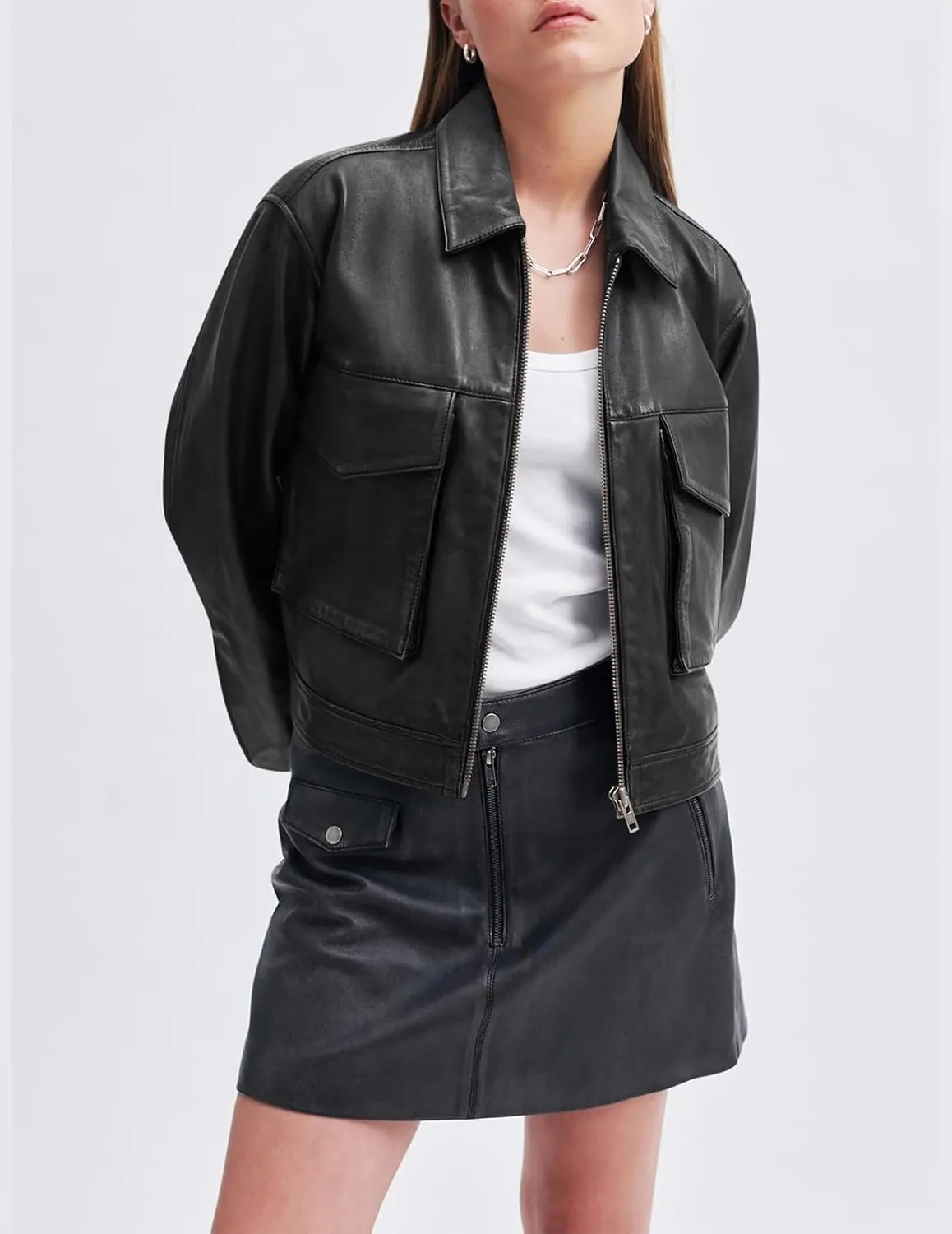BZB Womens Faux Leather Motorcycle Jacket 2025 Trendy Pockets Bomber Zip Up Cropped Jackets Coat Outerwear