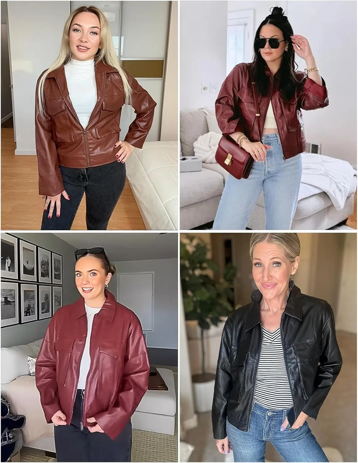 BZB Womens Faux Leather Motorcycle Jacket 2025 Trendy Pockets Bomber Zip Up Cropped Jackets Coat Outerwear