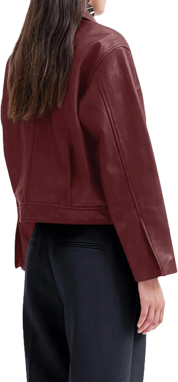 BZB Womens Faux Leather Motorcycle Jacket 2025 Trendy Pockets Bomber Zip Up Cropped Jackets Coat Outerwear
