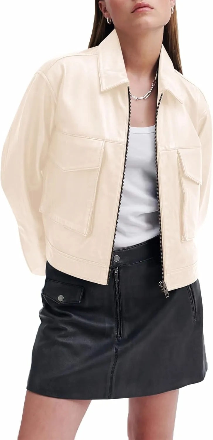 BZB Womens Faux Leather Motorcycle Jacket 2025 Trendy Pockets Bomber Zip Up Cropped Jackets Coat Outerwear