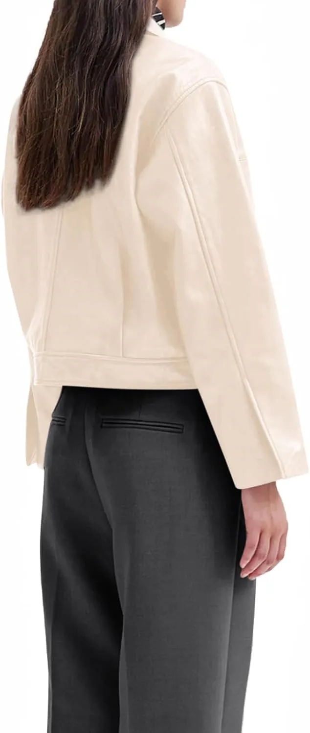 BZB Womens Faux Leather Motorcycle Jacket 2025 Trendy Pockets Bomber Zip Up Cropped Jackets Coat Outerwear