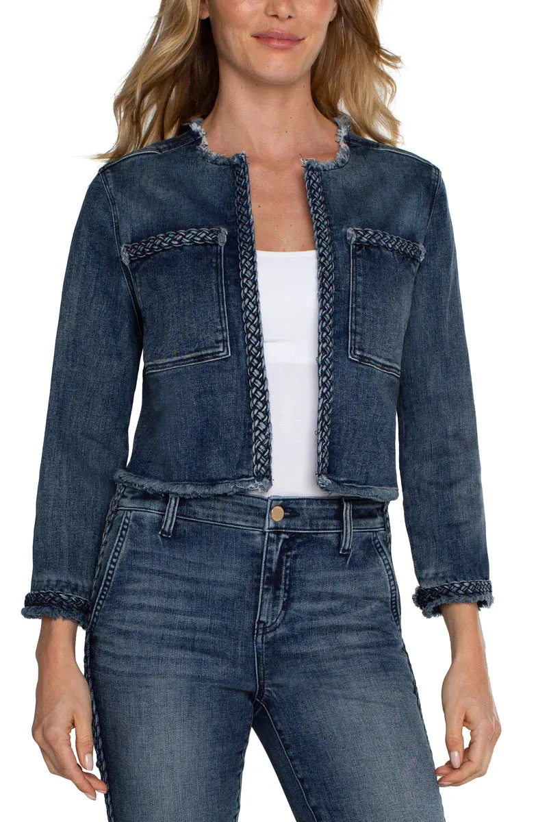 Cameron Cropped Braided Denim Jacket - Liverpool Los Angeles LM1019F97