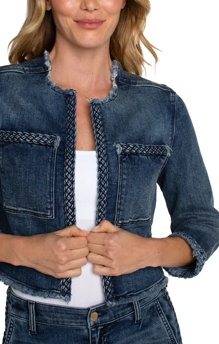 Cameron Cropped Braided Denim Jacket - Liverpool Los Angeles LM1019F97