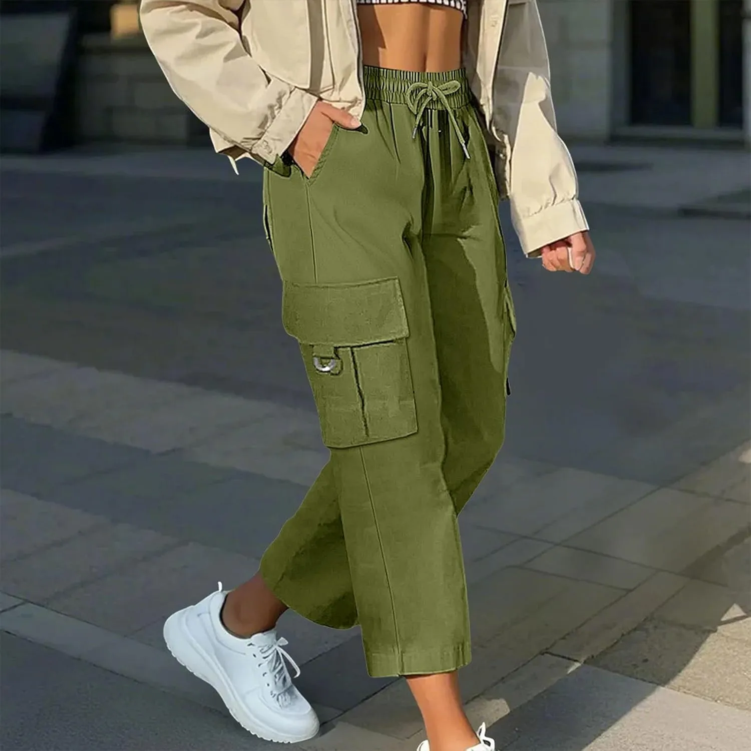 Capri Pants for Women UK Summer Quick Dry Cargo Hiking Joggers Lightweight Water Resistant Sweatpants with Pockets