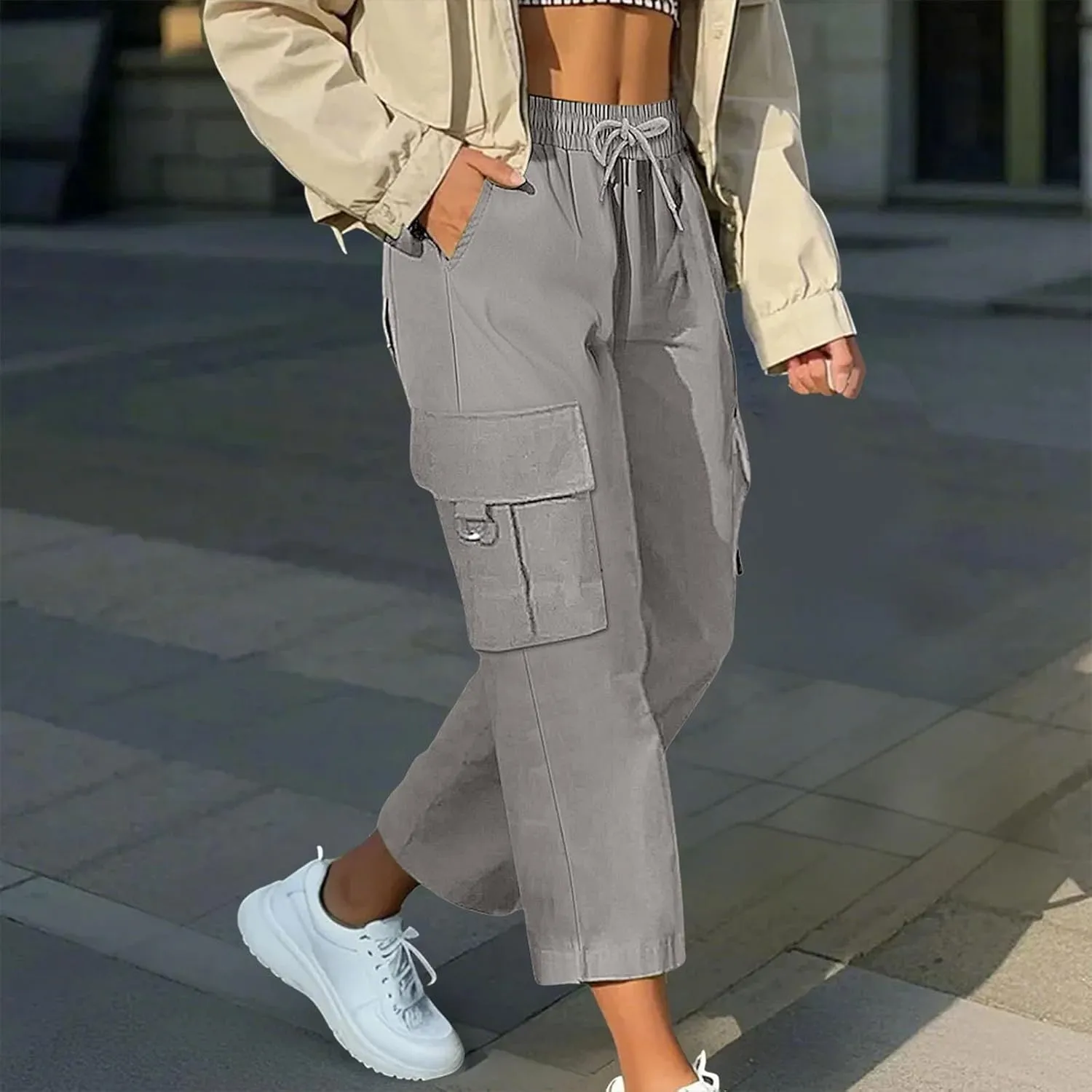 Capri Pants for Women UK Summer Quick Dry Cargo Hiking Joggers Lightweight Water Resistant Sweatpants with Pockets