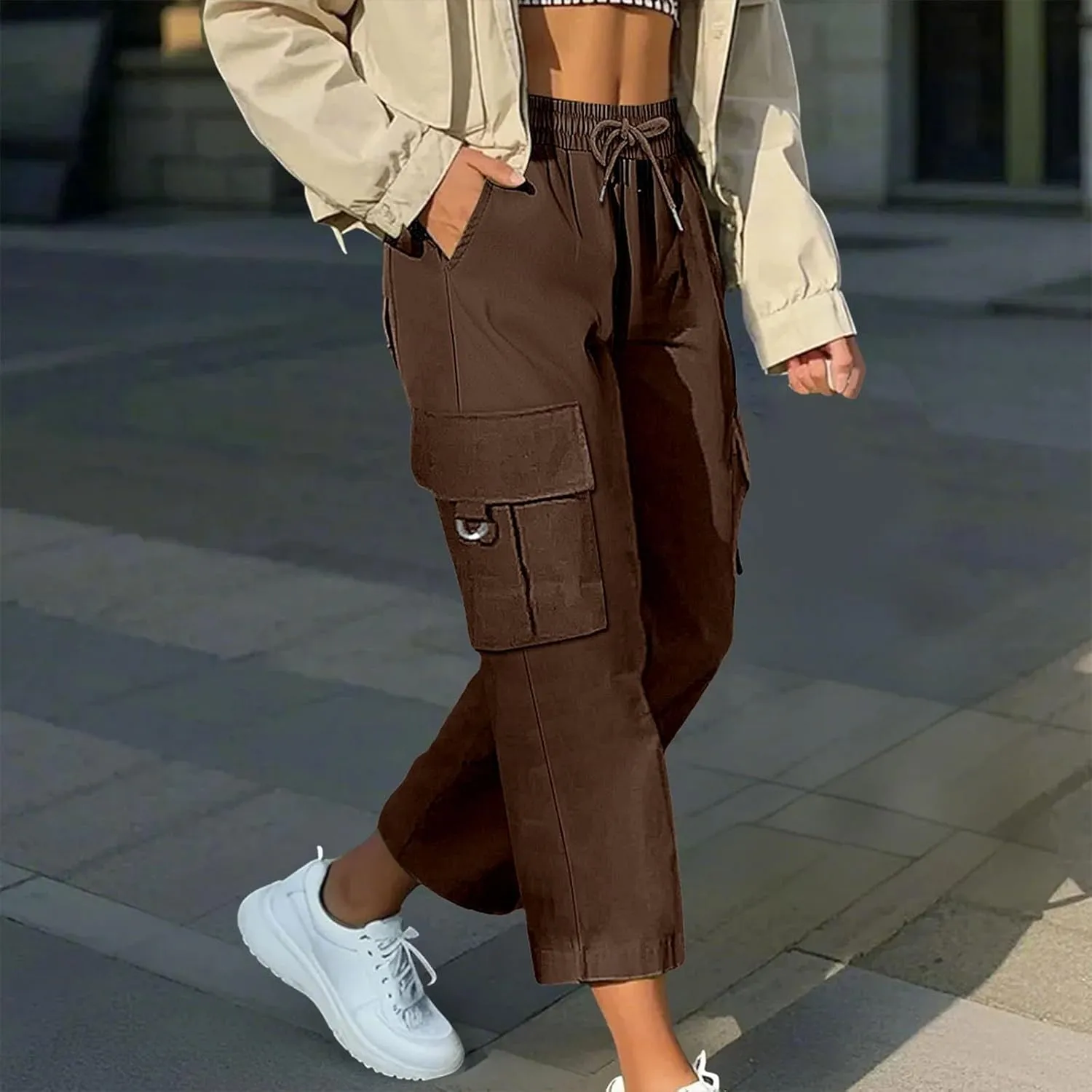 Capri Pants for Women UK Summer Quick Dry Cargo Hiking Joggers Lightweight Water Resistant Sweatpants with Pockets