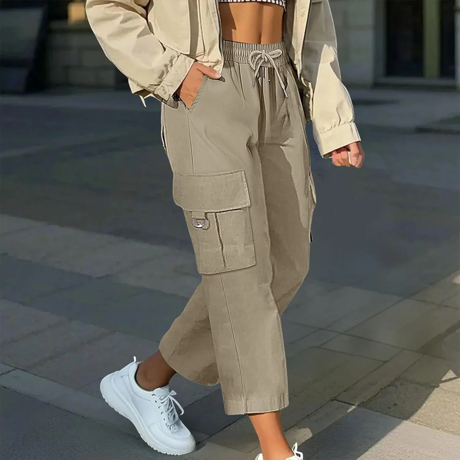 Capri Pants for Women UK Summer Quick Dry Cargo Hiking Joggers Lightweight Water Resistant Sweatpants with Pockets