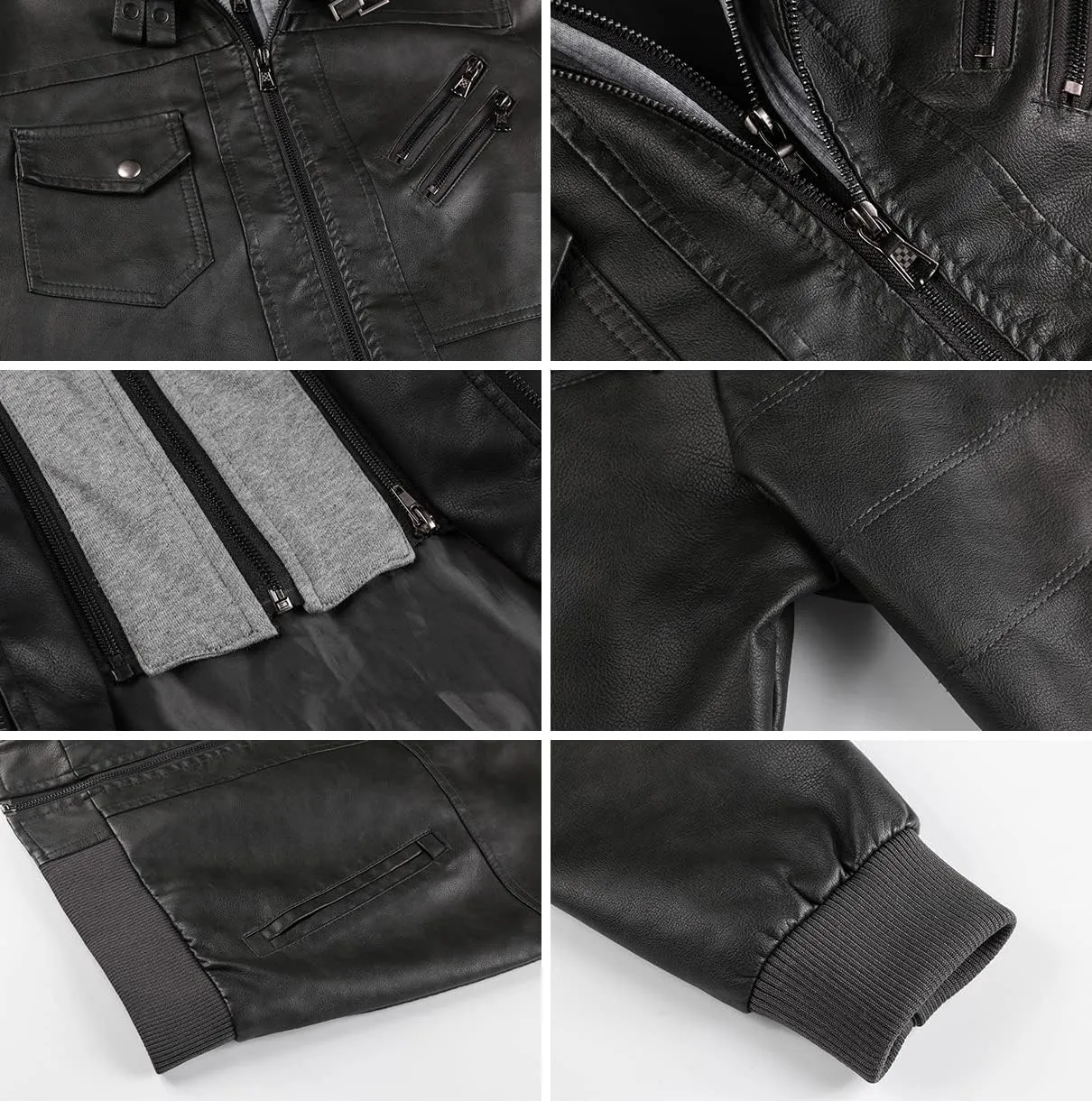 CARWORNIC Men's Faux Leather Jacket Casual Brown Motorcycle Jacket with Removable Hood