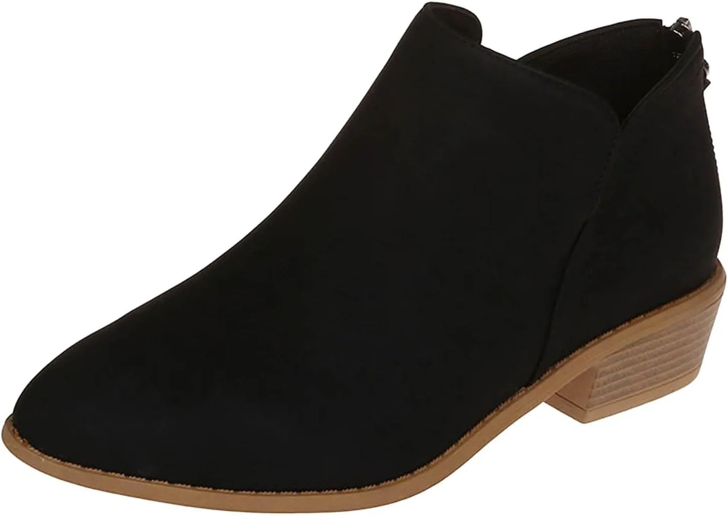 Cathalem Ankle Boots for Women Wide Calf Comfy V-Cutout Side Zip Low Heel Ankle BootiesVintage Leather Hiking Shoes