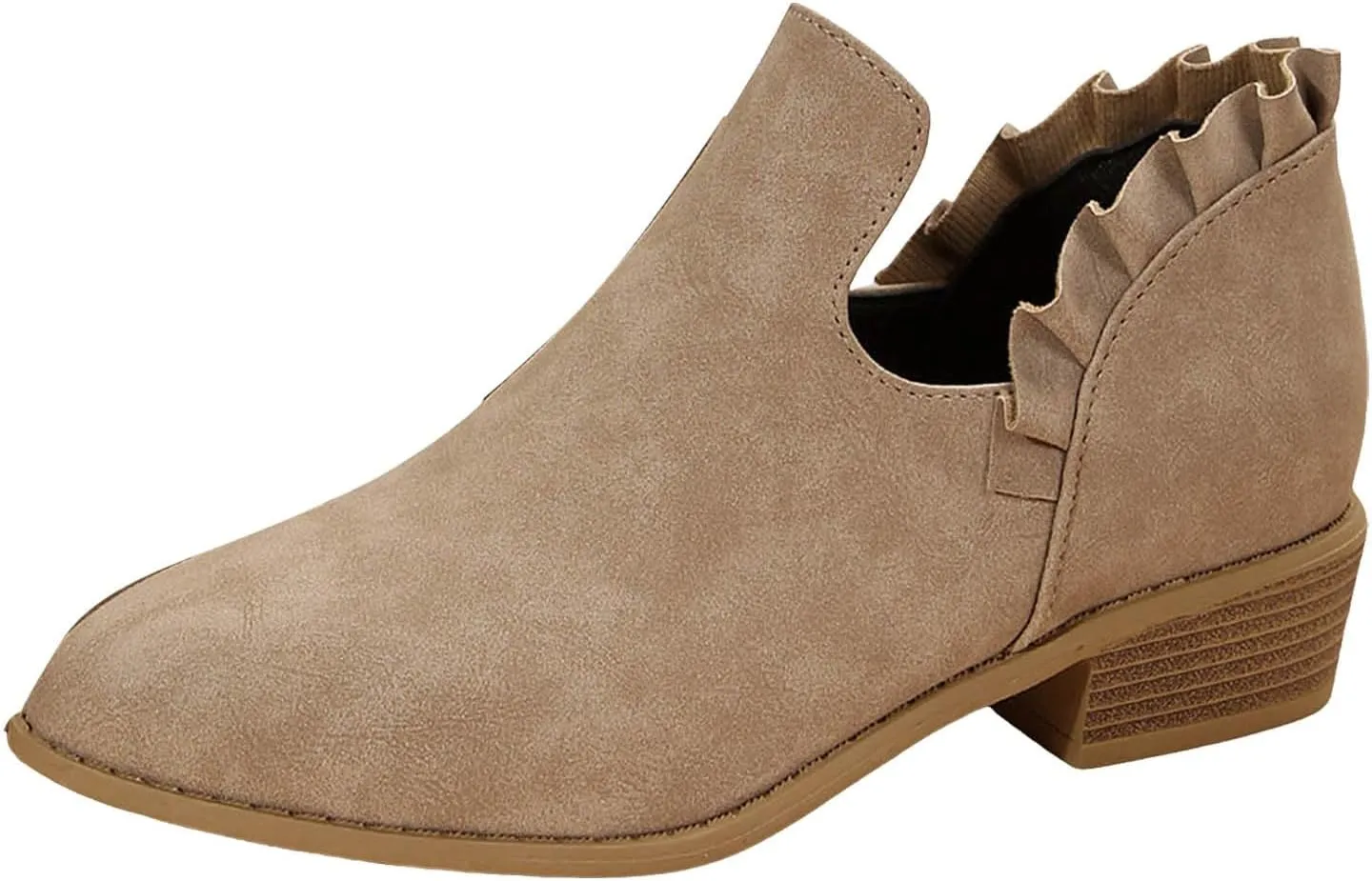 Cathalem Ankle Boots for Women, Womens Fall Cutout Booties Low Heels Stacked Ruffle Slip On Dress Short Boots Shoes
