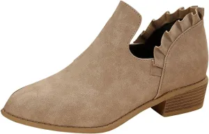 Cathalem Ankle Boots for Women, Womens Fall Cutout Booties Low Heels Stacked Ruffle Slip On Dress Short Boots Shoes